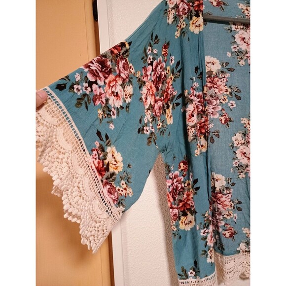 Umgee Womens Boho Floral Kimono Cardigan Size Large 100% Rayon - Picture 2 of 6